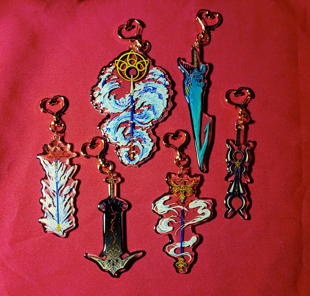 Final Fantasy X Weapon Acrylic Charms Keychains — Ihuatzin: Art by Angelica  G. Torres